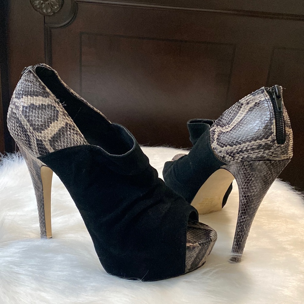 Bakers Holli Suede and Snakeskin Peep-toe Stiletto
